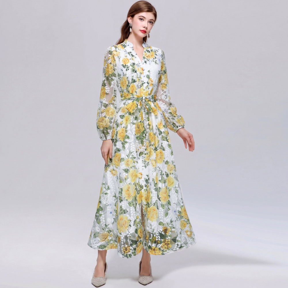 Bandage romantic style long sleeve dress for women