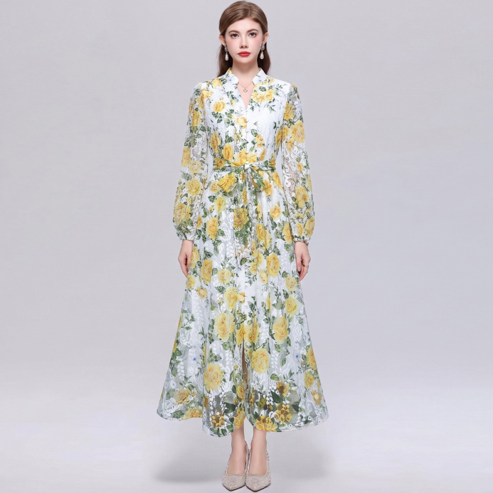 Bandage romantic style long sleeve dress for women