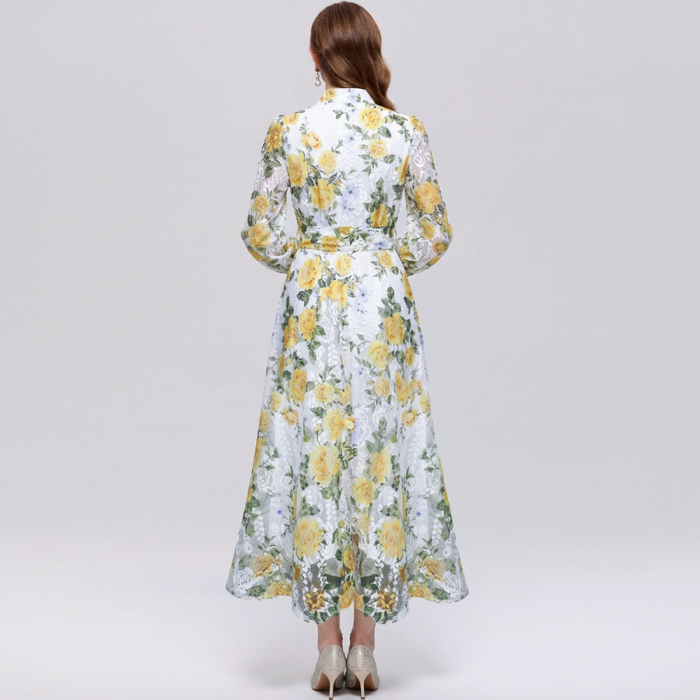 Bandage romantic style long sleeve dress for women
