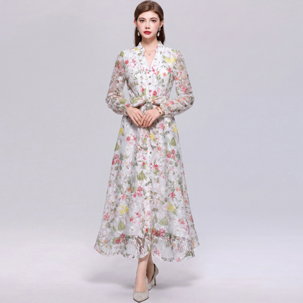 Single-breasted bandage pinched waist dress for women