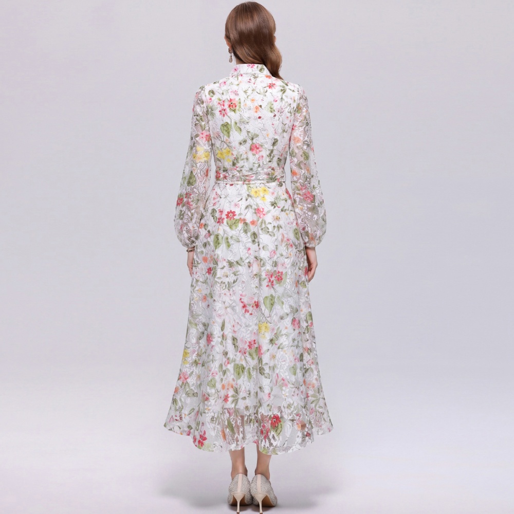 Single-breasted bandage pinched waist dress for women