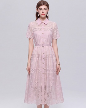 Elegant pinched waist lace sling A-line slim dress
