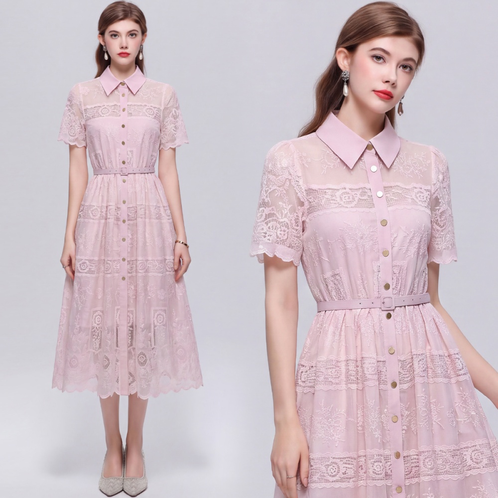 Elegant pinched waist lace sling A-line slim dress