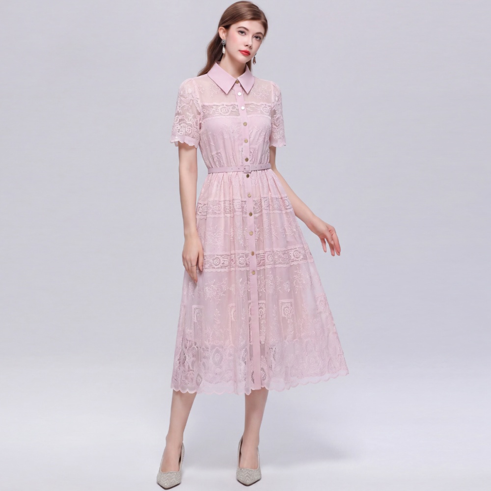 Elegant pinched waist lace sling A-line slim dress