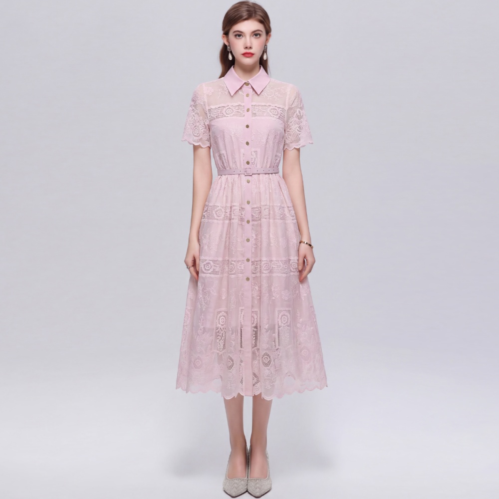 Elegant pinched waist lace sling A-line slim dress