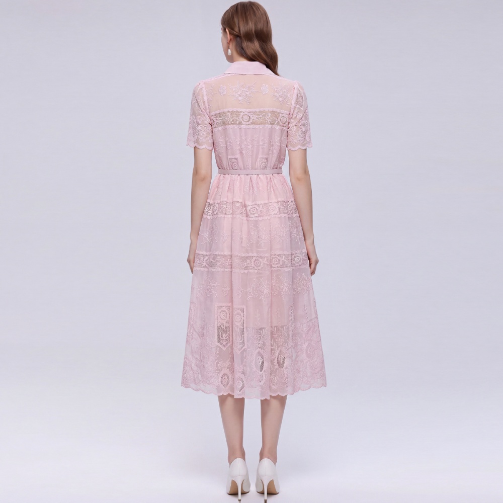 Elegant pinched waist lace sling A-line slim dress