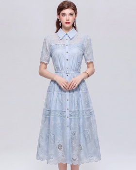 Elegant A-line pinched waist slim with belt dress