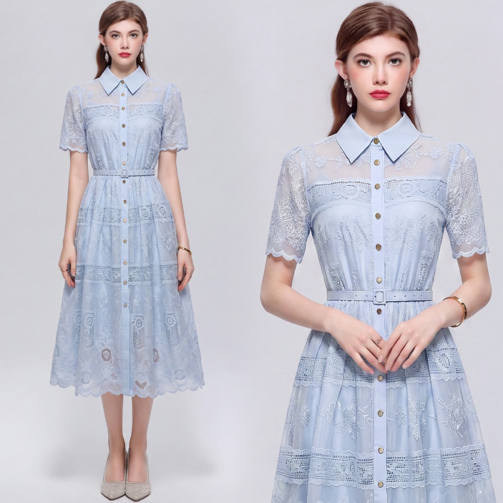 Elegant A-line pinched waist slim with belt dress