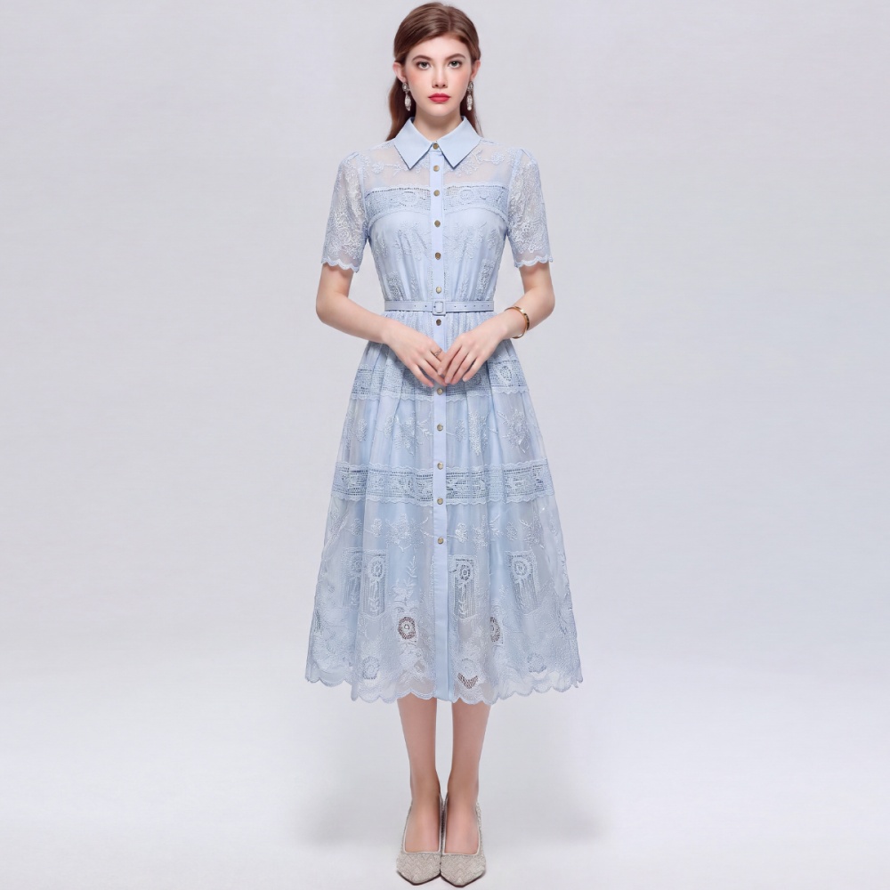 Elegant A-line pinched waist slim with belt dress