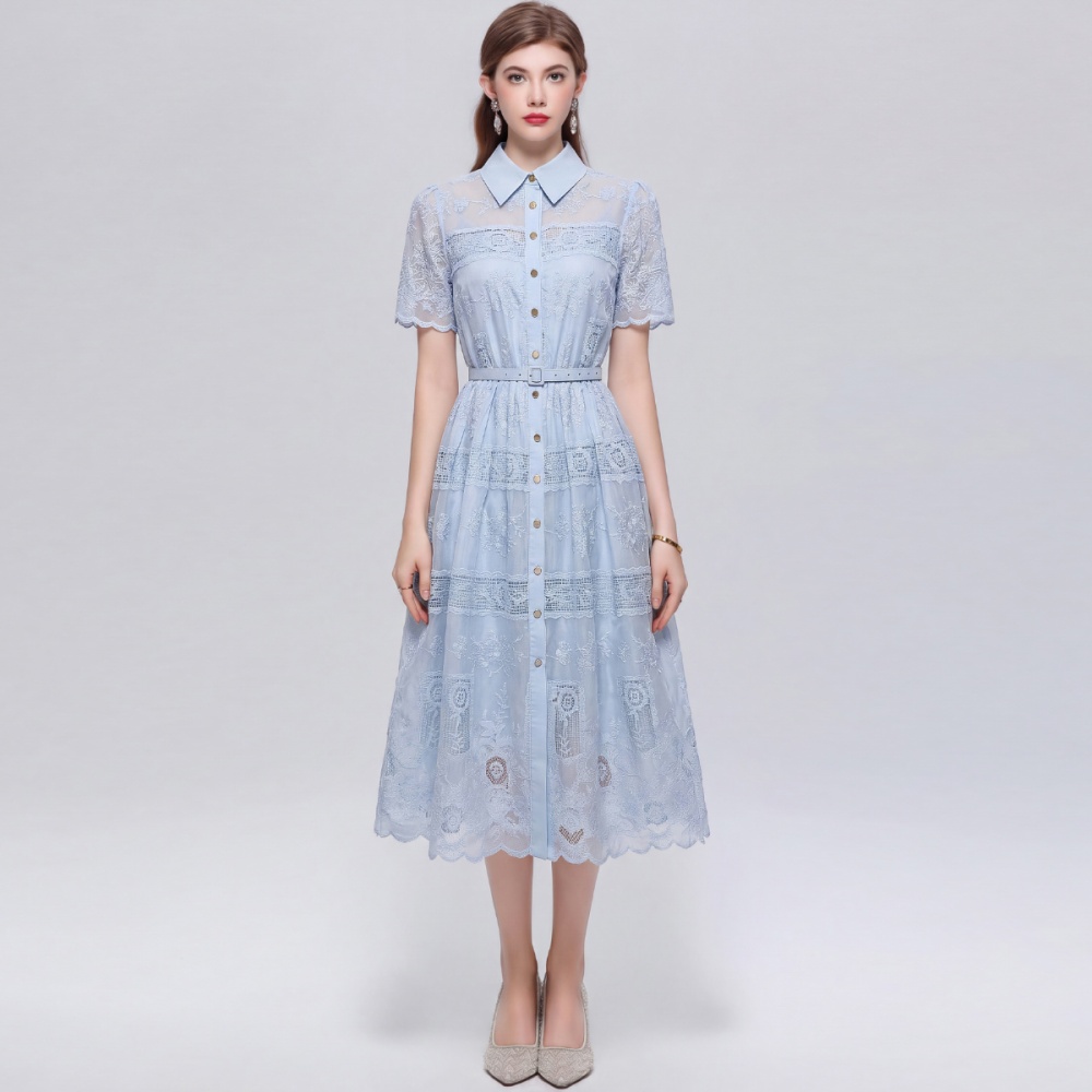 Elegant A-line pinched waist slim with belt dress