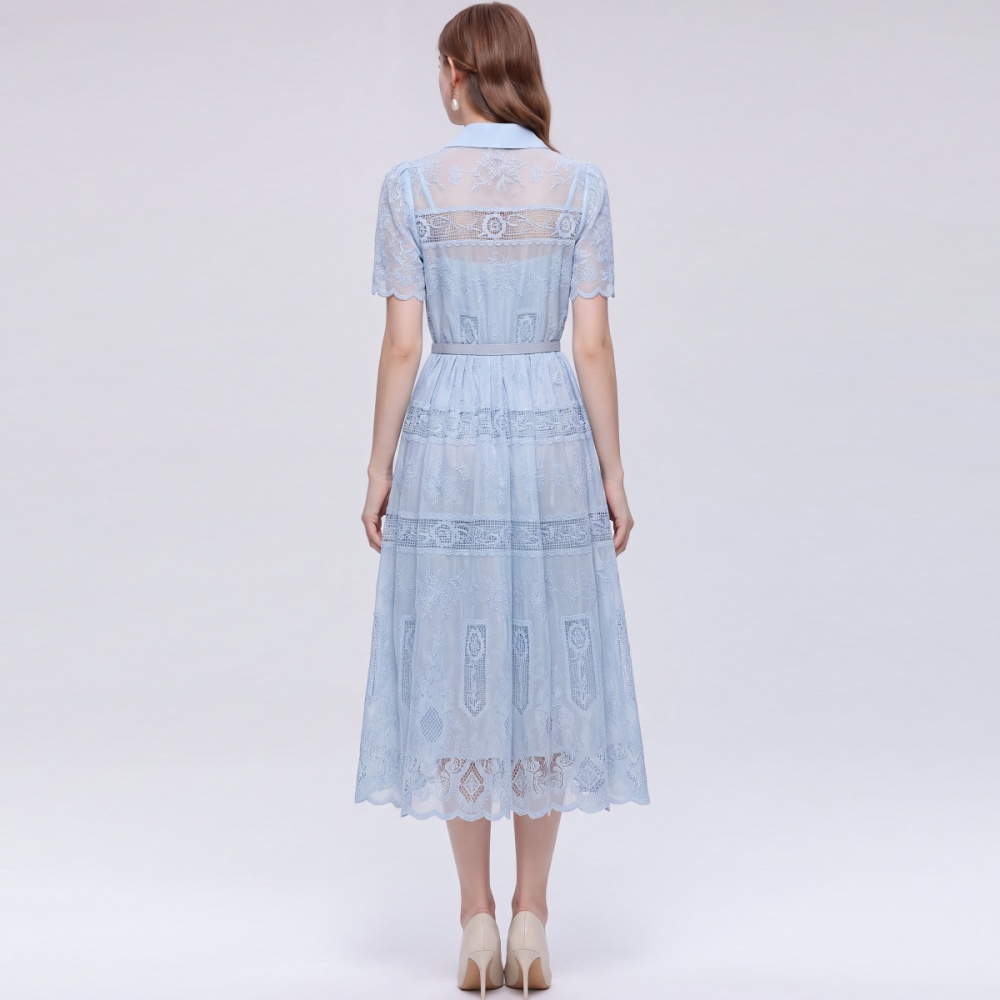 Elegant A-line pinched waist slim with belt dress