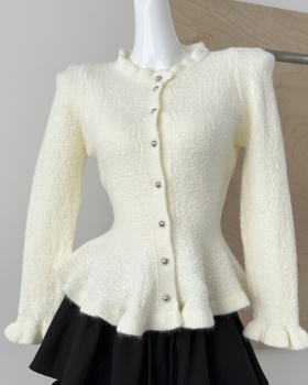 Slim tops lotus leaf edges cardigan for women