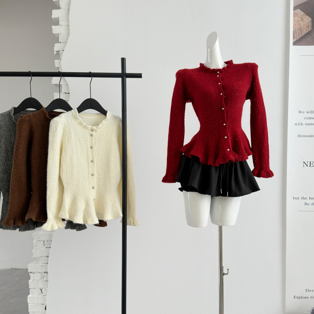 Slim tops lotus leaf edges cardigan for women