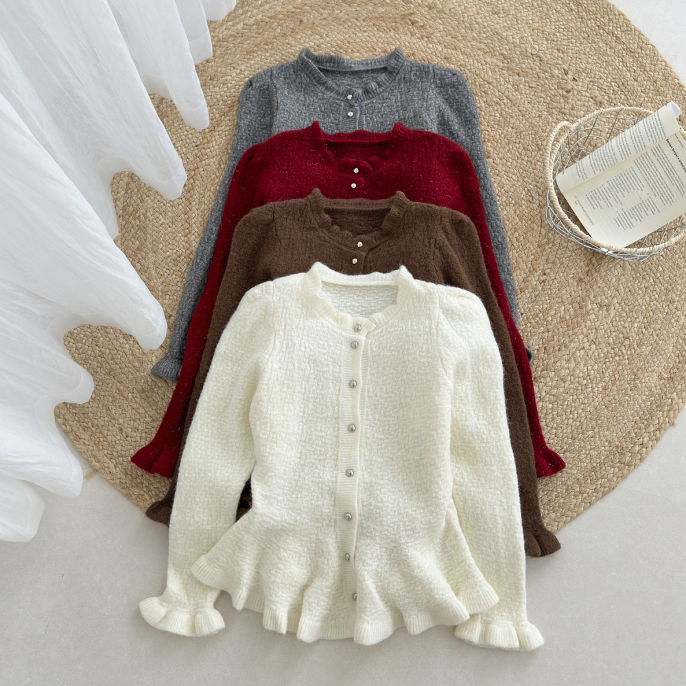 Slim tops lotus leaf edges cardigan for women
