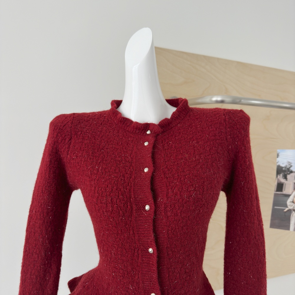 Slim tops lotus leaf edges cardigan for women
