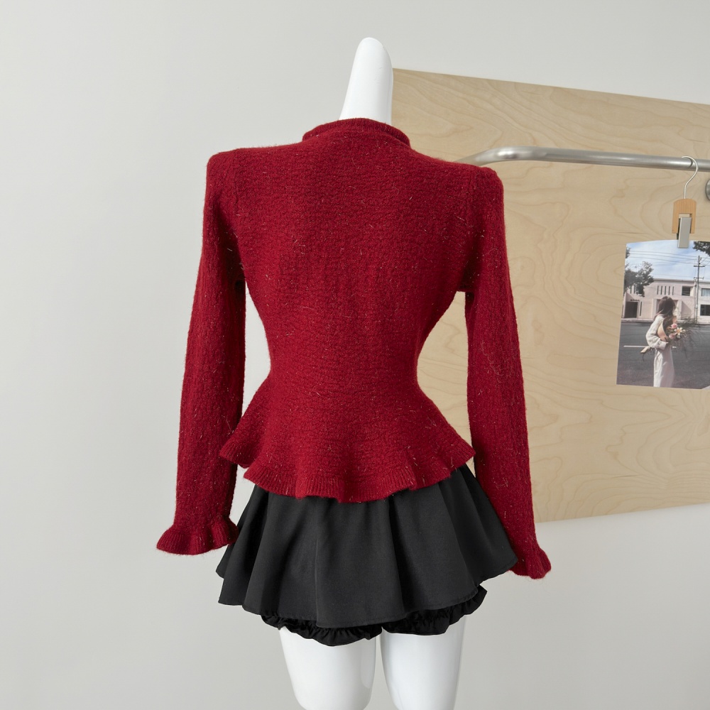 Slim tops lotus leaf edges cardigan for women