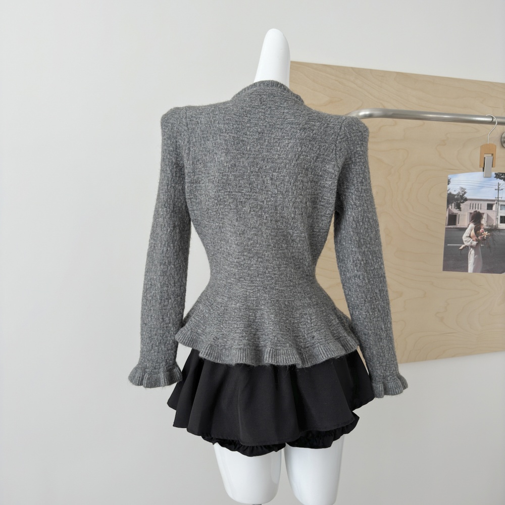 Slim tops lotus leaf edges cardigan for women