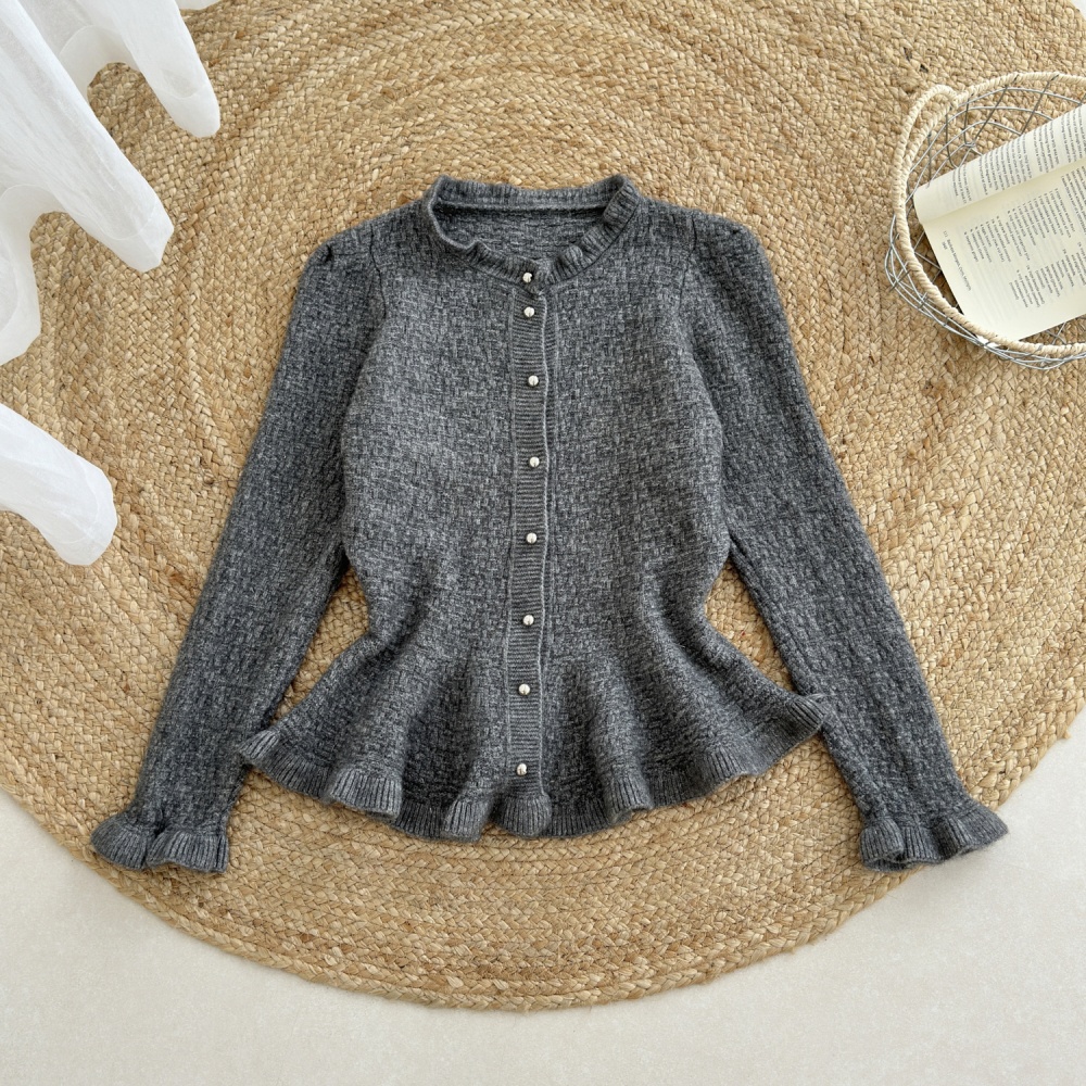 Slim tops lotus leaf edges cardigan for women