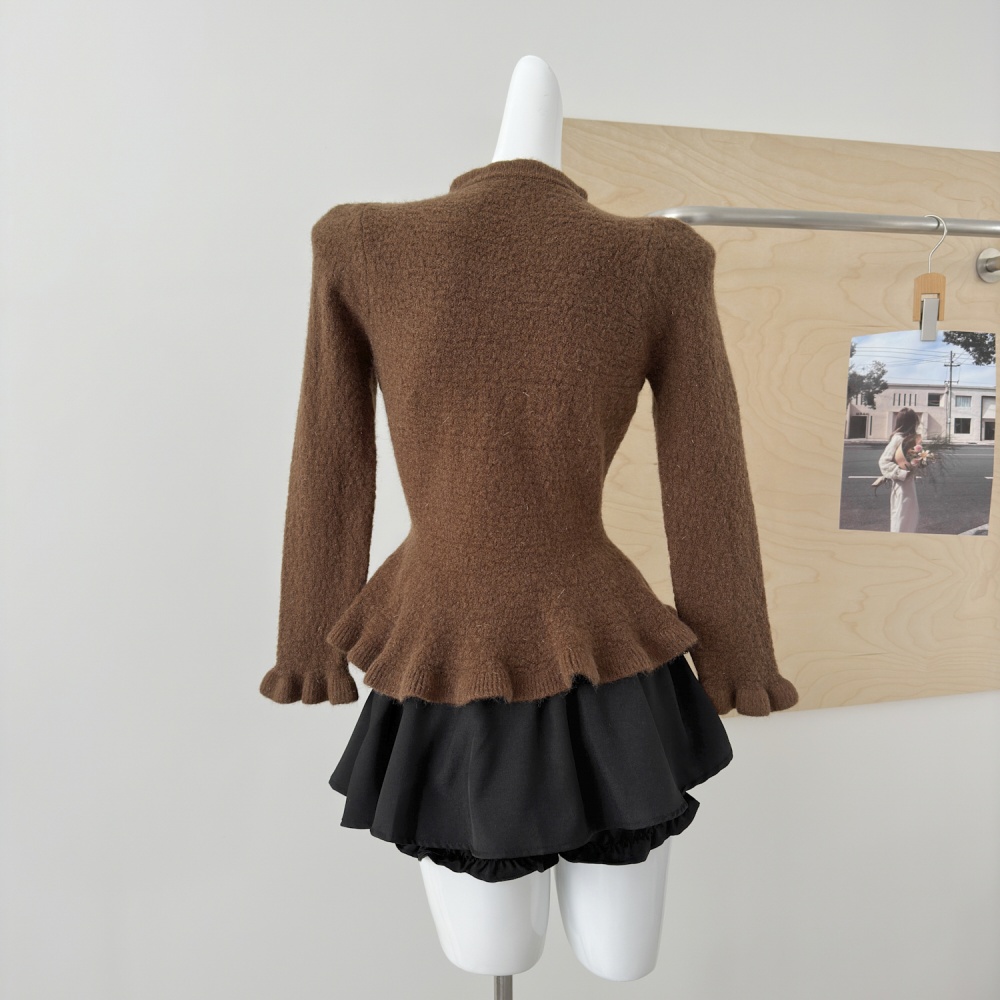 Slim tops lotus leaf edges cardigan for women
