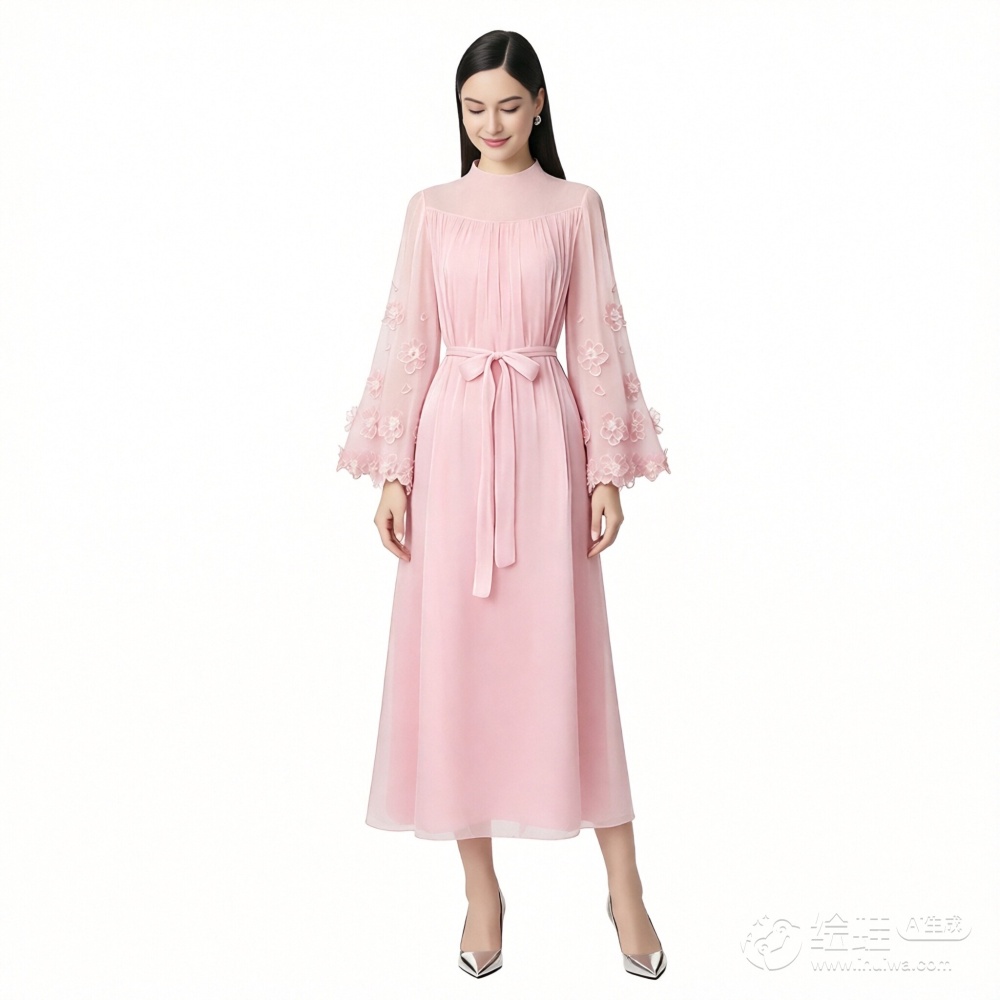 Round neck colors stereoscopic long frenum dress