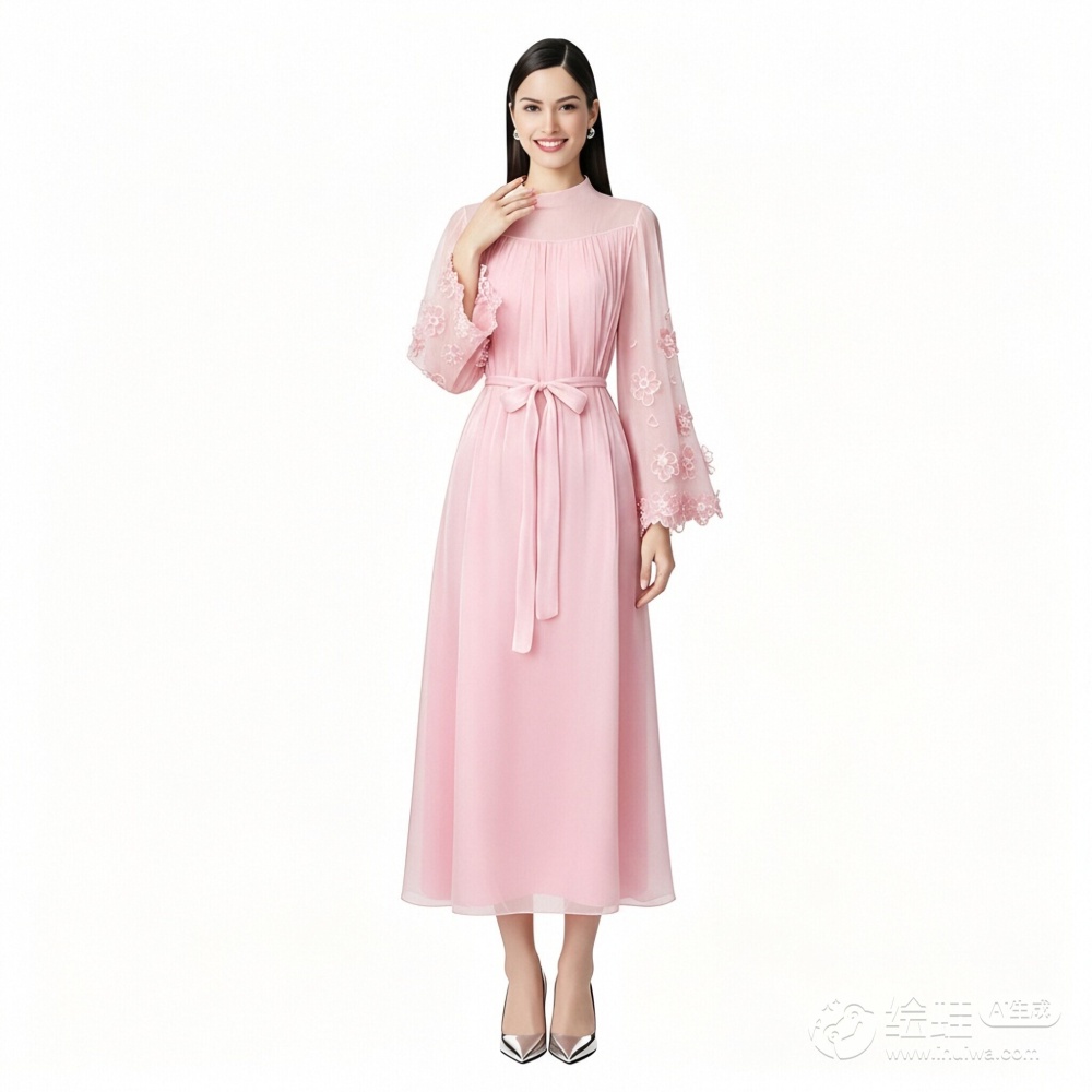 Round neck colors stereoscopic long frenum dress
