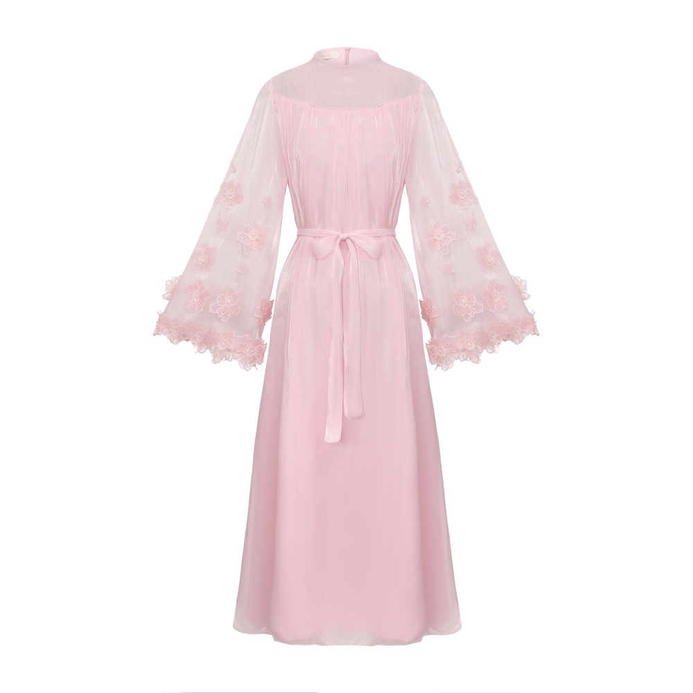 Round neck colors stereoscopic long frenum dress