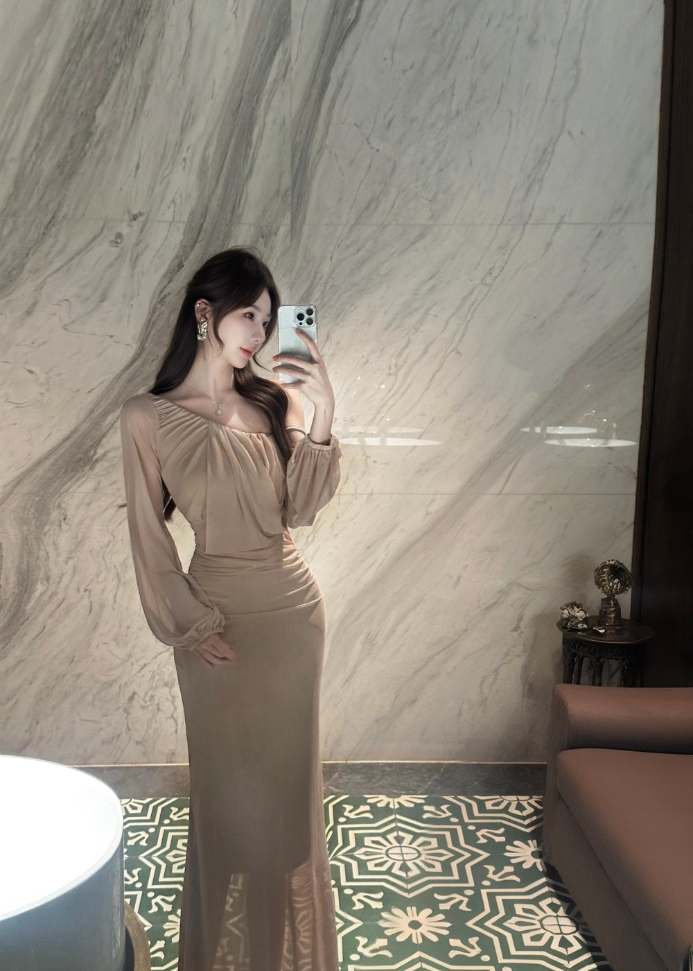 Mermaid strapless long dress enticement gauze dress