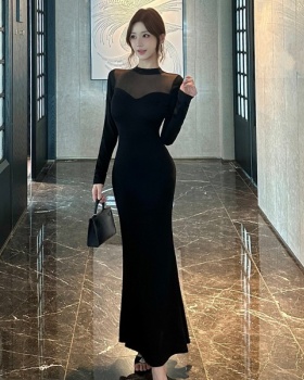 Package hip small high collar long dress long sleeve dress