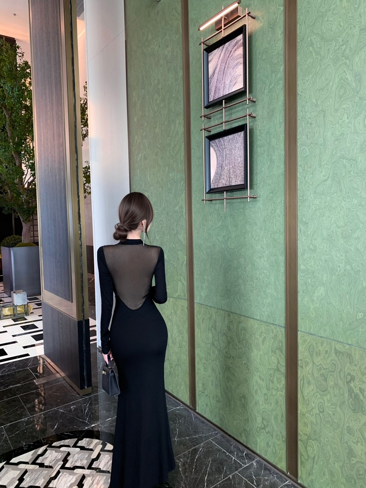 Package hip small high collar long dress long sleeve dress