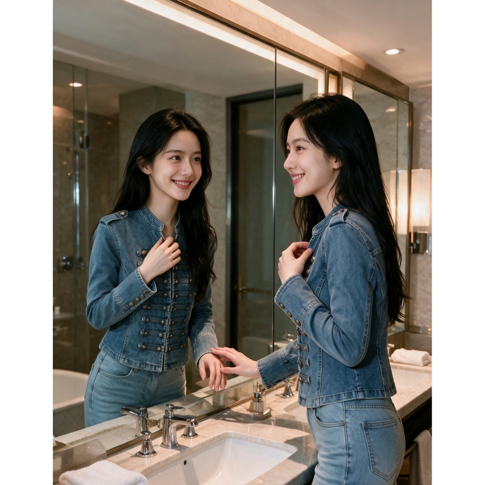 Metal denim washed jacket autumn classical tops