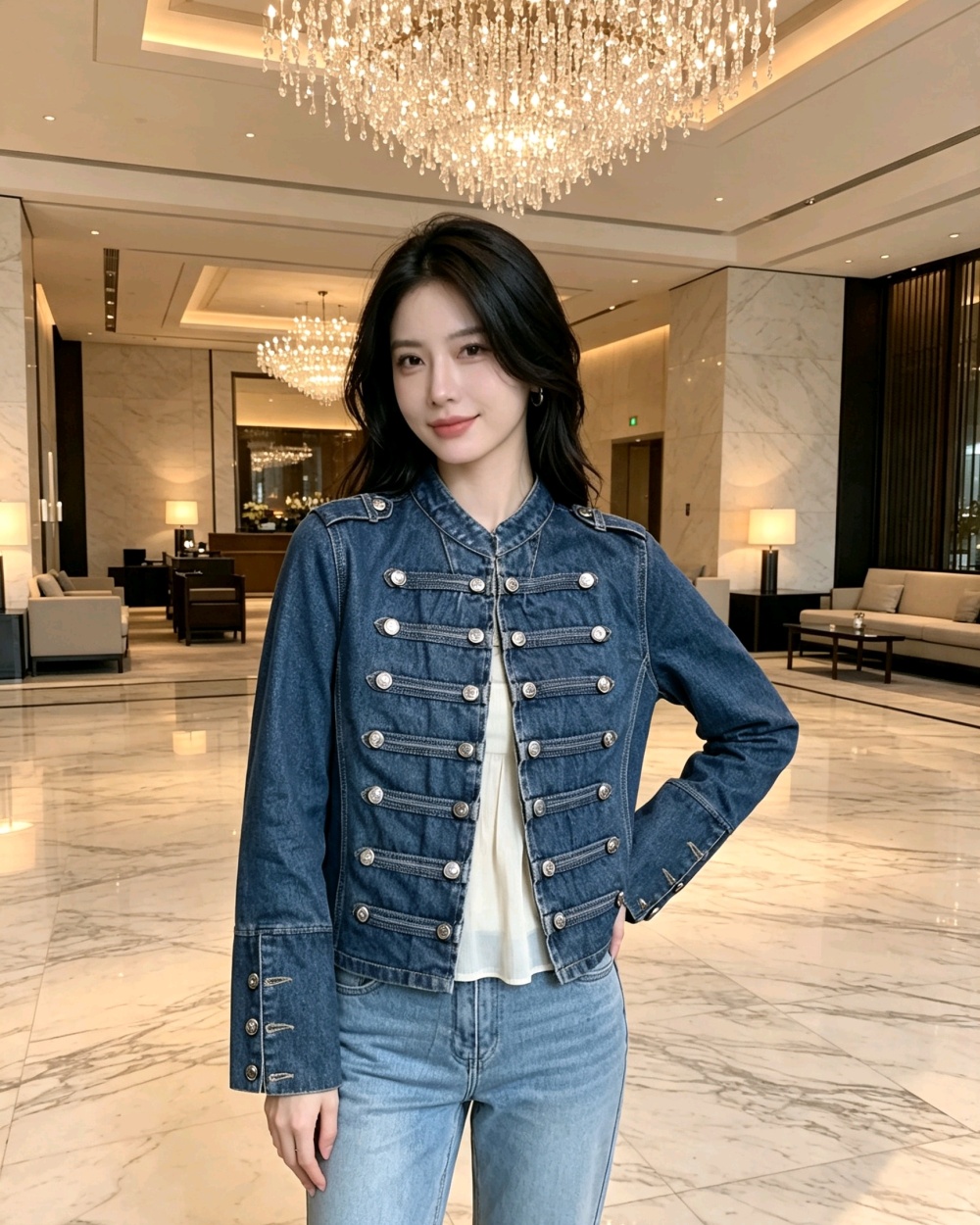 Metal denim washed jacket autumn classical tops