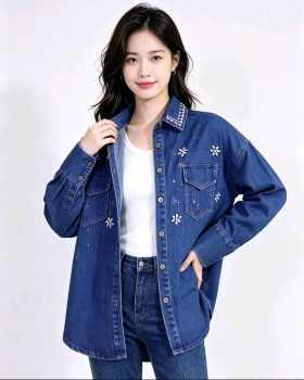 Rhinestone retro shirt denim Korean style coat
