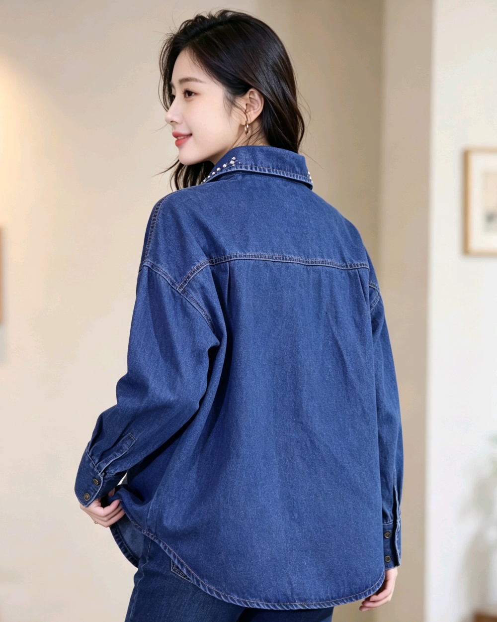 Rhinestone retro shirt denim Korean style coat