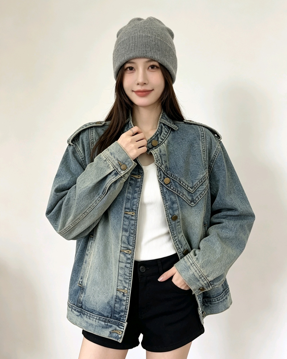 All-match washed tops European style coat for women