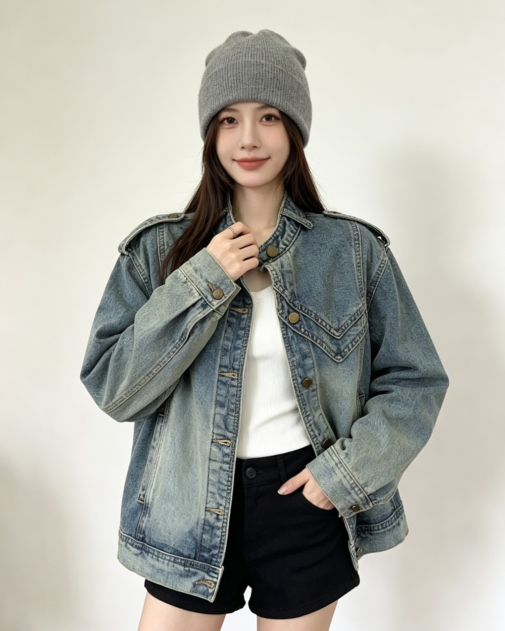 All-match washed tops European style coat for women