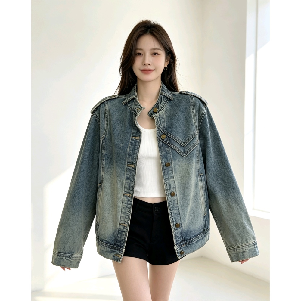 All-match washed tops European style coat for women