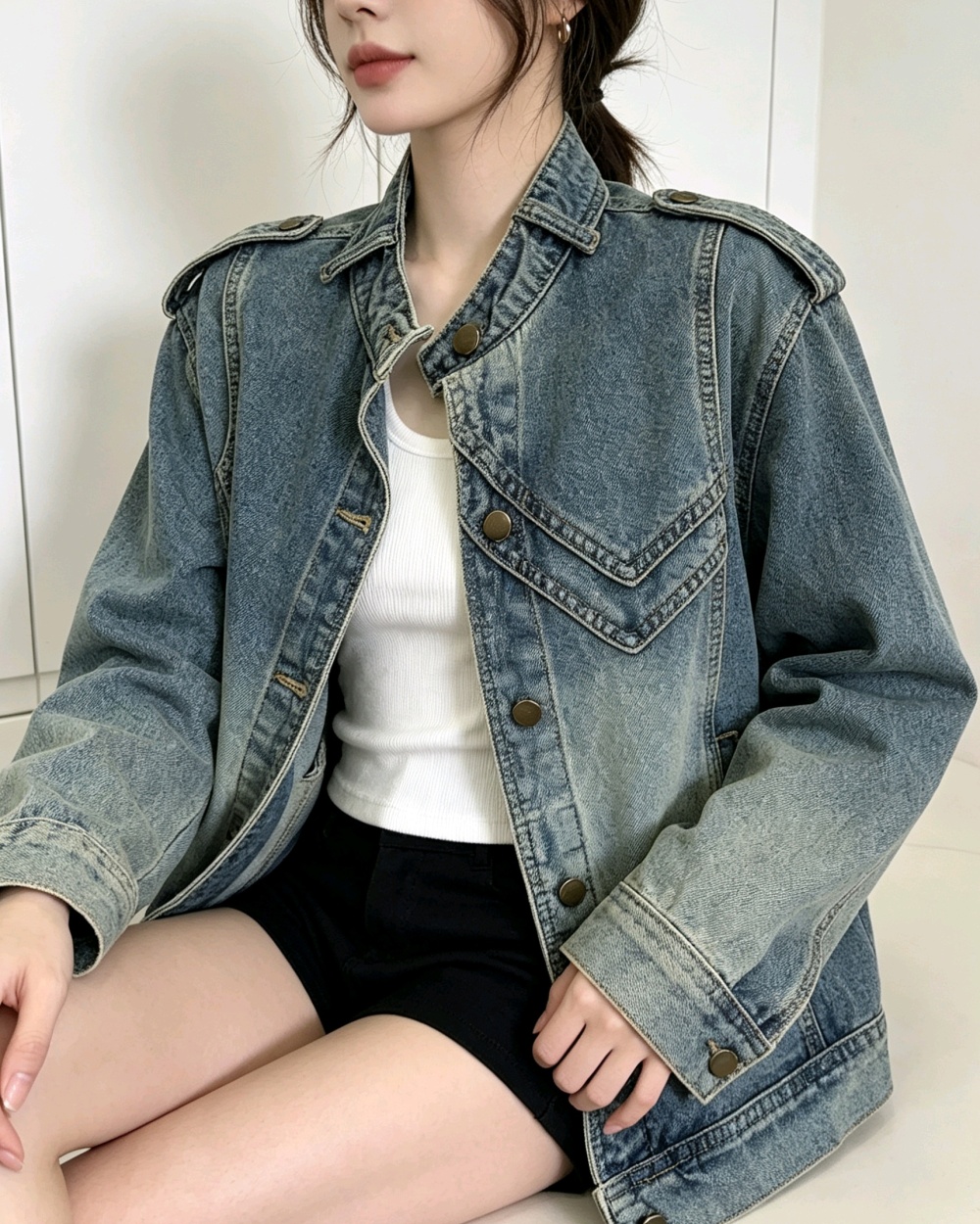All-match washed tops European style coat for women