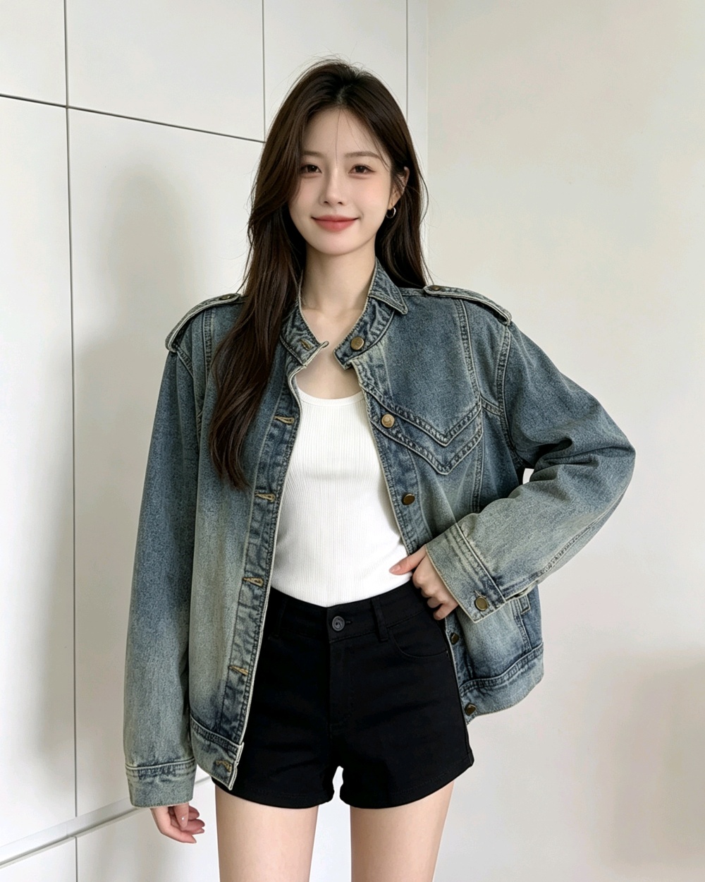 All-match washed tops European style coat for women