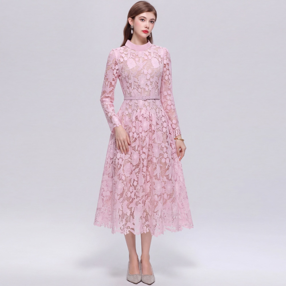 Round neck inside the ride with belt A-line dress