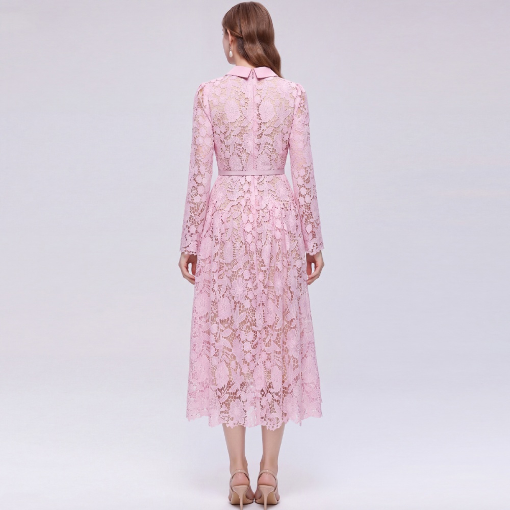 Round neck inside the ride with belt A-line dress