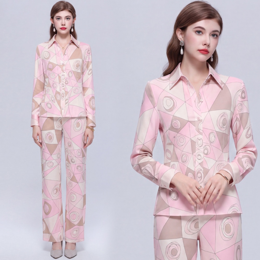 Straight loose long pants commuting shirt 2pcs set