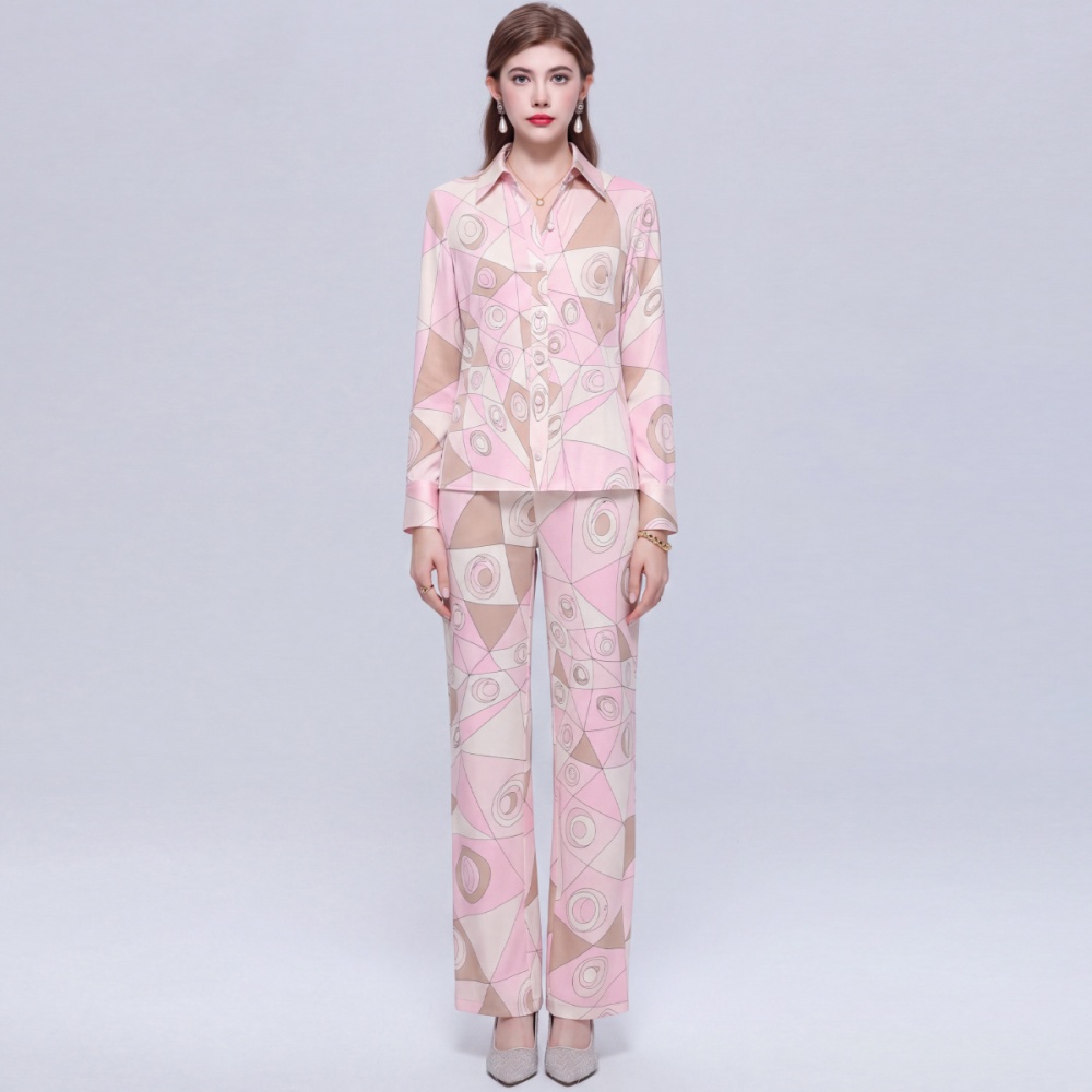 Straight loose long pants commuting shirt 2pcs set