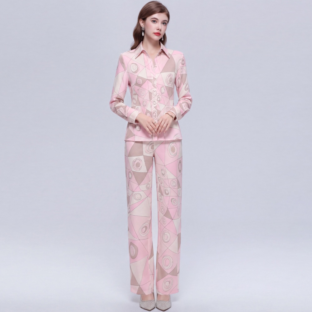 Straight loose long pants commuting shirt 2pcs set