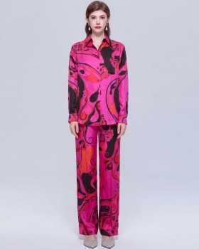 Casual all-match long pants loose shirt 2pcs set