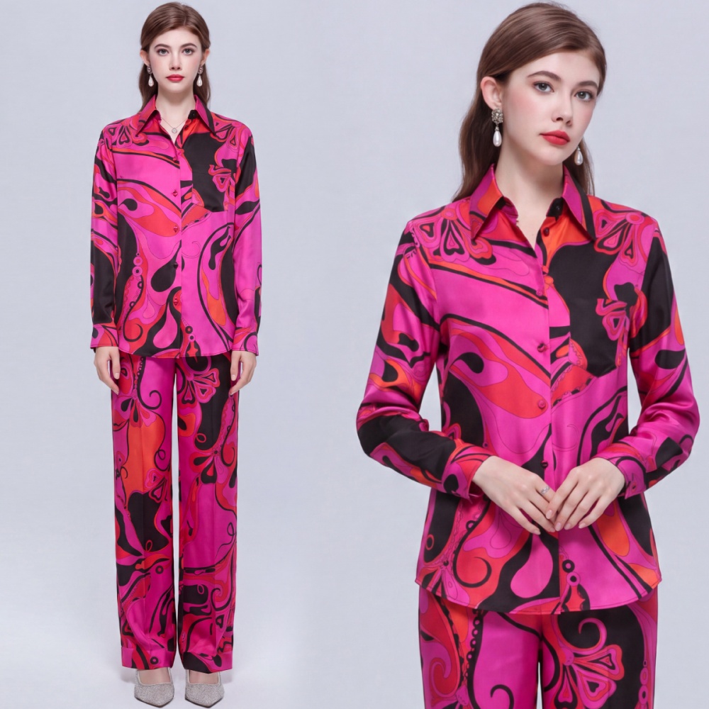 Casual all-match long pants loose shirt 2pcs set