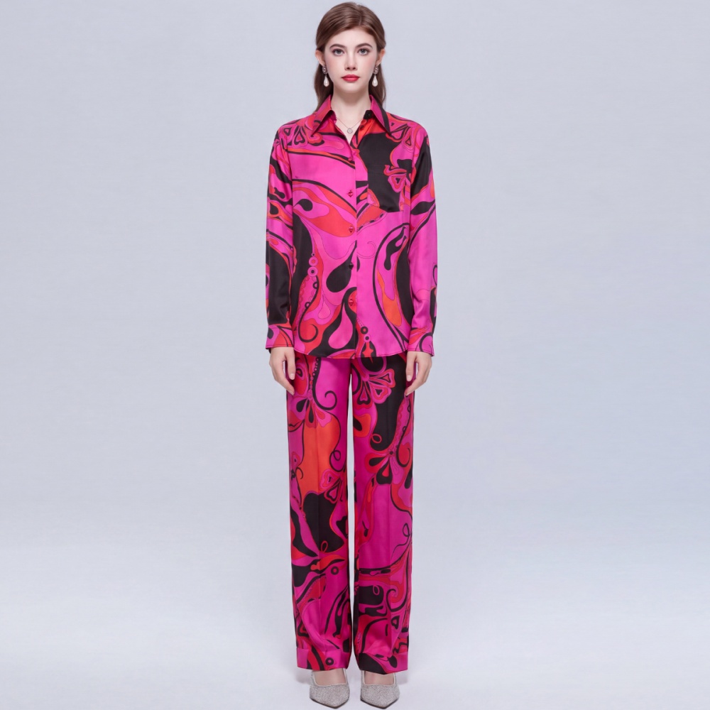 Casual all-match long pants loose shirt 2pcs set
