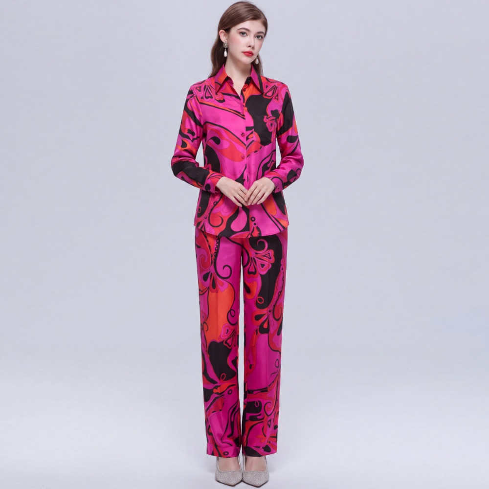 Casual all-match long pants loose shirt 2pcs set