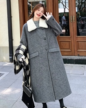 Korean style commuting overcoat long woolen coat for women