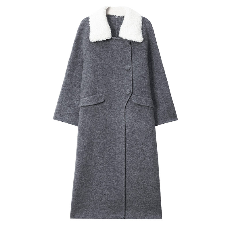 Korean style commuting overcoat long woolen coat for women
