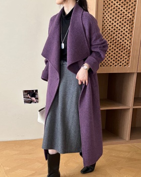 Pinched waist overcoat wool woolen coat for women